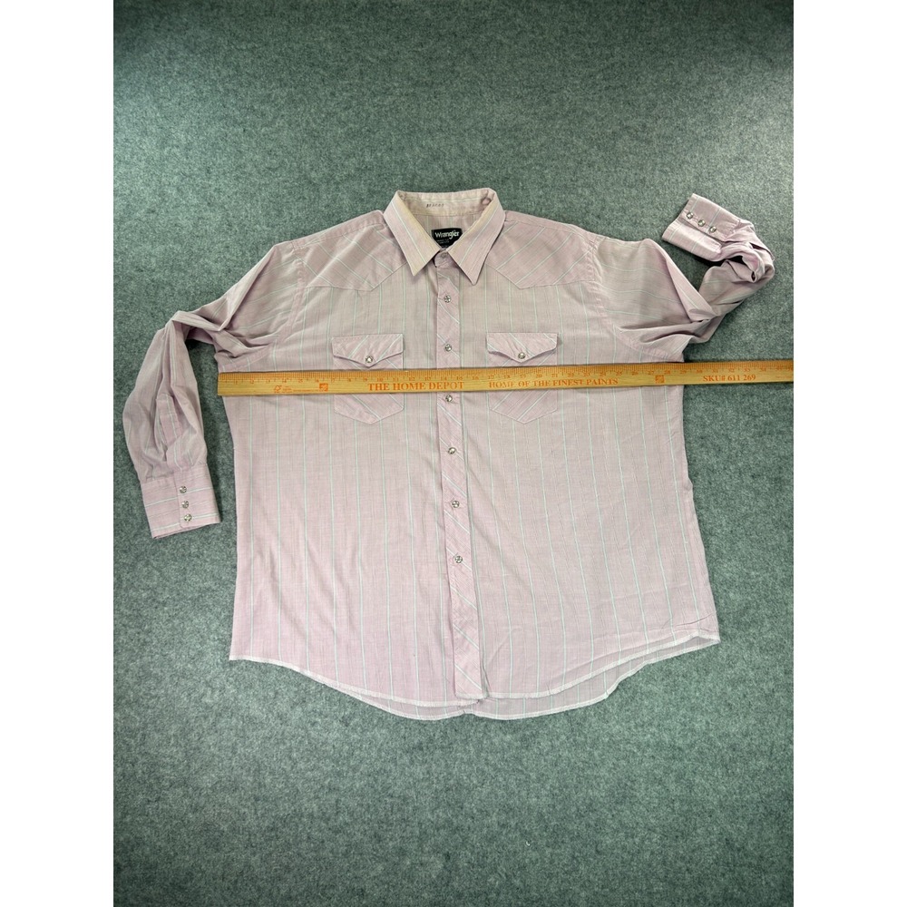 Vintage Wrangler Shirt Mens 19-35 Cowboy Cut Big Mans Fit Stripe Pearl Snap - Picture 5 of 10